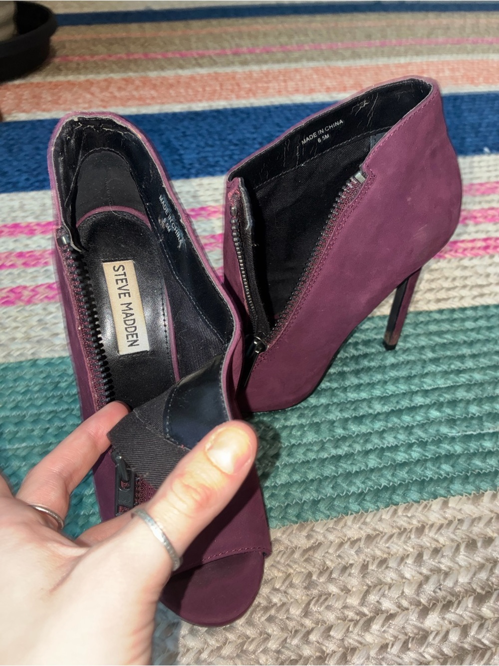 Steve Madden Plum Suede Open-Toe Stiletto Booties - Picture 2 of 8